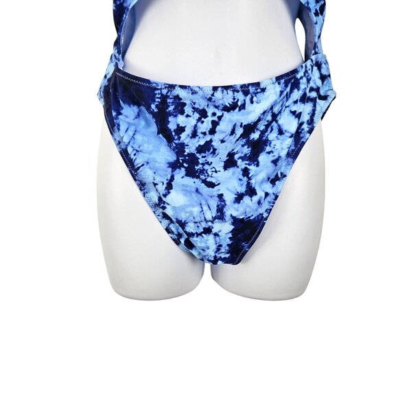 Meyeeka Womens XL Blue Tie-Dye Cut Out High Cut Lace Up Monokini 1 Pc Swimsuit - Picture 8 of 9
